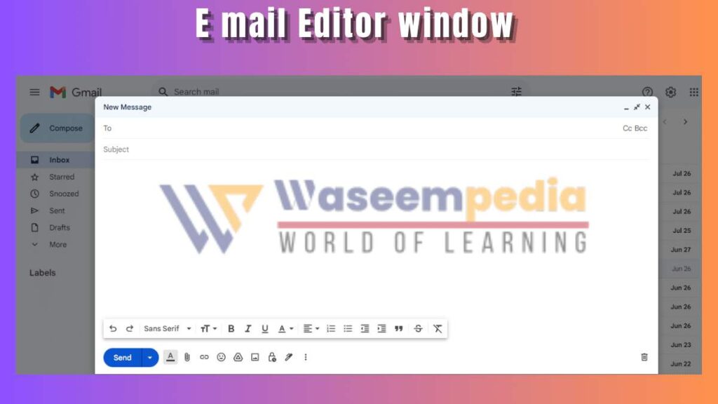 image showing the email window 